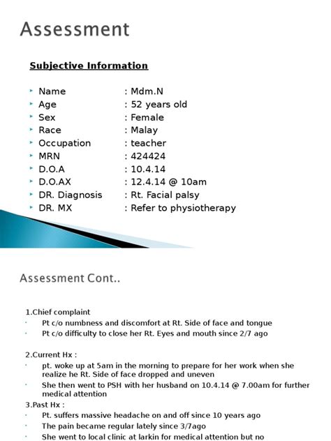 bell's palsy physical therapy evaluation form